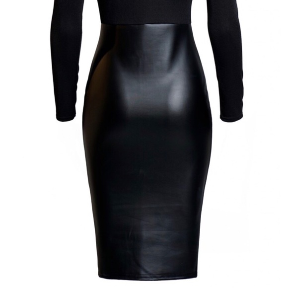 ✨Just In!✨Long Sleeve Vegan Leather Black Dress - Picture 5 of 6